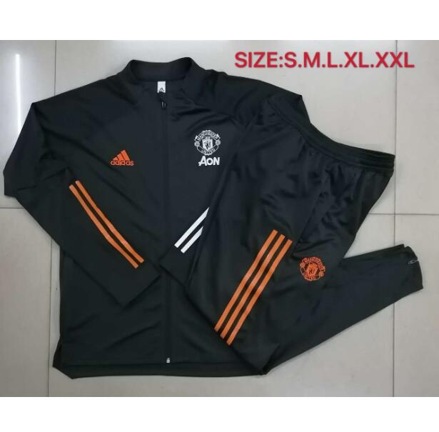 Manchester United Black Orange Stripe Training Kits Jacket with Pants 2020/21